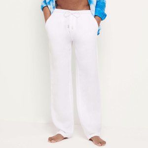 Mens Vilebrequin 100% Linen Drawstring Straight Leg White Size Medium